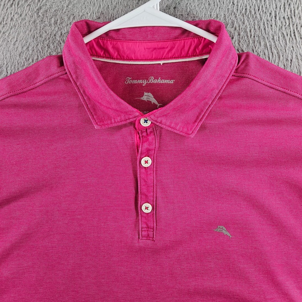 Tommy‎ Bahama Mens XL Pink Short Sleeve Cotton Blend Marlin Logo Polo Shirt